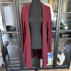 Suéter Eileen Fisher Mujer Mediano Lana Borgoña Frente Abierto Cárdigan Largo Cortina - Imagen 1 de 9