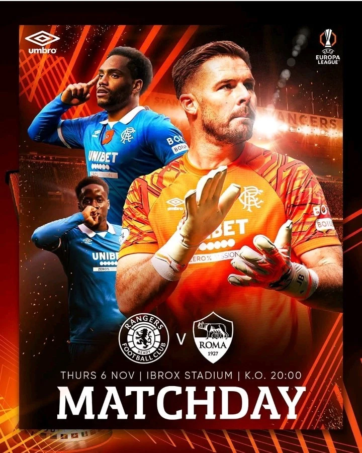 Rangers V AS Roma 6th November 2025 Europa League Programme Pre Order - Image 1 of 1