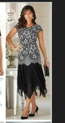 Size 16 Midnight Velvet Black Dinner Date Church Party Milia Lace Chiffon Dress - Image 1 of 4