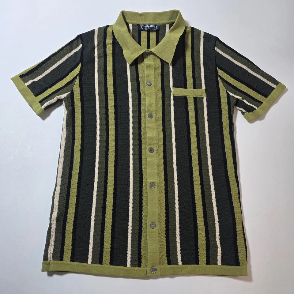 Paul Jones Mens Small Vintage Style Short Sleeve Striped Knit Bowling Shirt - Image 1 of 4