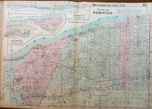 ORIGINAL 1924 VILLAGE OF WEBSTER MONROE COUNTY NEW YORK LAKE ONTARIO ATLAS MAP - Picture 1 of 5