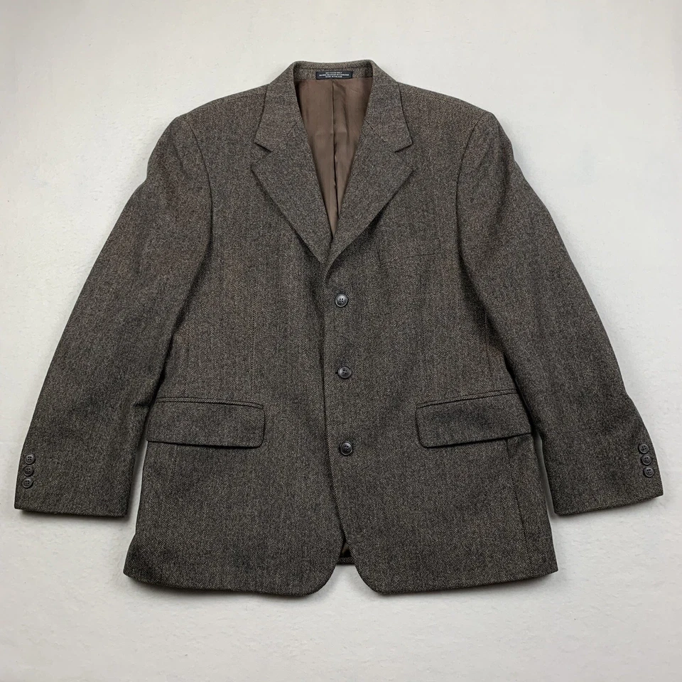 Blazer masculino John Weitz lã cabelo camelo espinha de peixe 42S jaqueta casaco preppy casual - Imagem 1 de 4