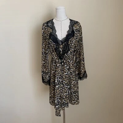 80s Lejaby Paris Saks Fifth Ave Leopard Slip Chemise Chiffon Robe Peignoir Set - Image 1 of 4