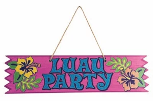 Targa festa Forum estate Luau 4""x15,5"" decorazione da appendere legno, blu rosa - Foto 1 di 1