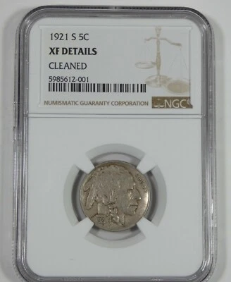 NGC Authentic 1921-S Buffalo Nickel XF Details  - Image 1 of 4