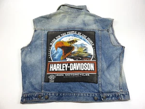 Chaleco vaquero de colección Gap Denim con parches bordados Harley Davidson para hombre L grande - Imagen 1 de 10