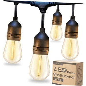 LED Outdoor String Lights with Dimmable Edison Vintage Shatterproof 36FT Black - Picture 1 of 7