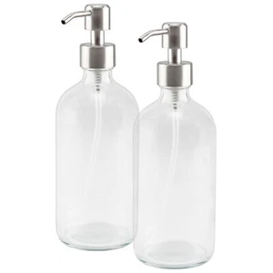 16oz Clear Glass Bottles w/ Stainless Steel Pumps 2pk, Soap/Lotion Dispensers - Picture 1 of 10