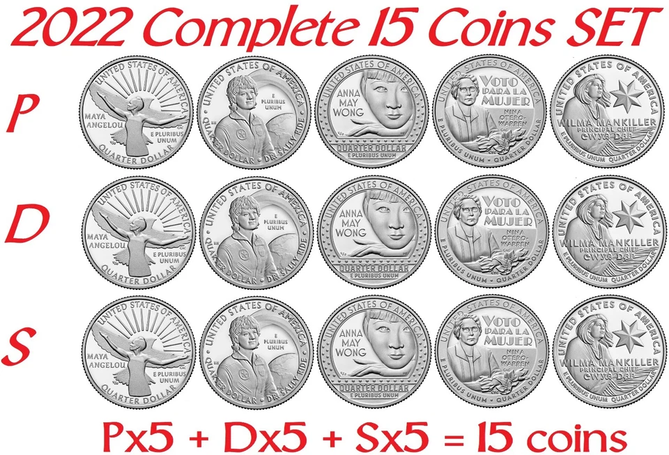 2022 P D S American Women Quarter Clad 15 Coins COMPLETE Set - Image 1 of 1