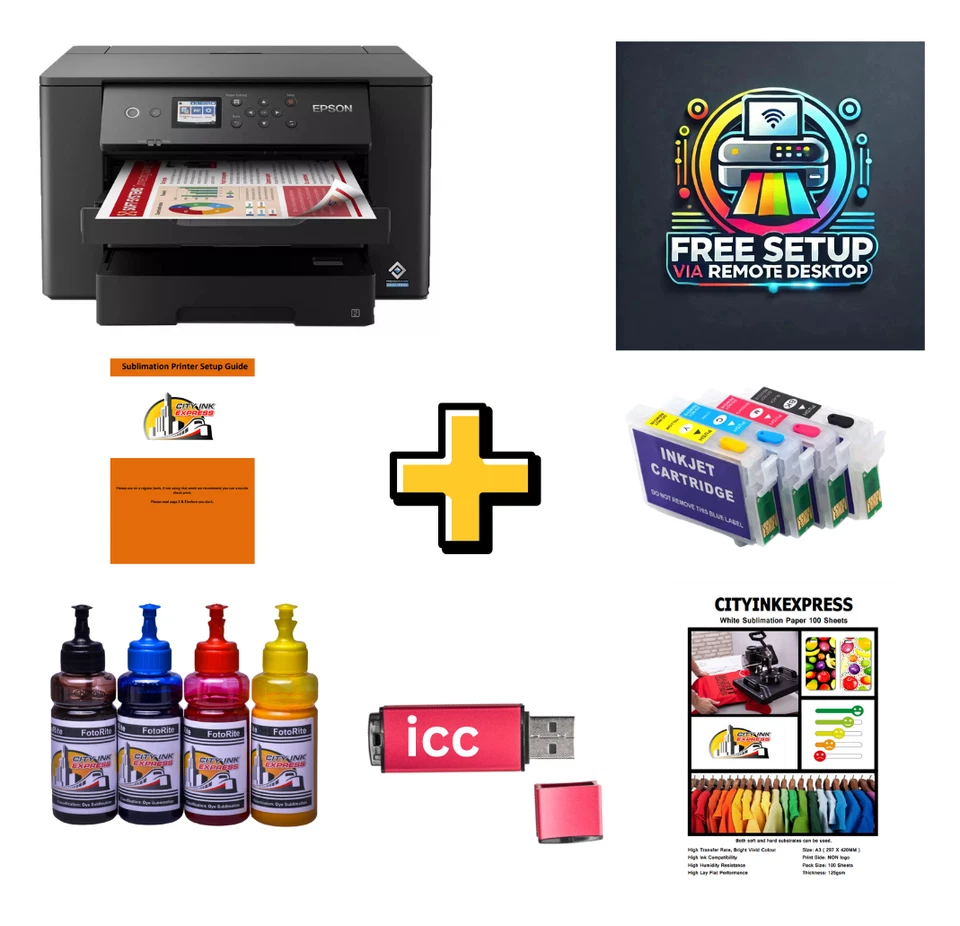 A3 Sublimation Printer Bundle Kit Epson WF-7310dtw Non Oem Dye Sub Ink printer - Image 1 of 4