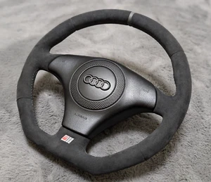 NEU ALCANTARA Audi A4 S4 B5 80 A6 S6 A8 S8 D2 S-Line Lenkrad FLACH UNTEN - Bild 1 von 16