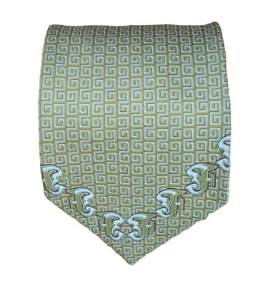 GIANFRANCO FERRE 绿色几何标志丝绸领带 意大利 59"/ 3.6" EC — 第 1/4 张图片