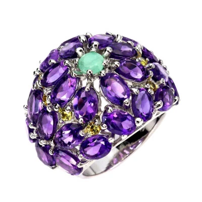 925 Anello Argento Sterling Ovale Ametista Smeraldo Zaffiro Gemma Taglia 7.5 - Immagine 1 di 4