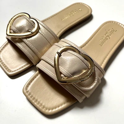 NWOB Juicy Couture Zapphire Heart Buckle Slide Flat Sandals Size 8.5 Iridescent - Image 1 of 4