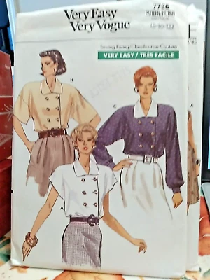 1990s Women’s Loose Blouse Vogue Patterns 7726 sz 8-12 new - Image 1 of 2