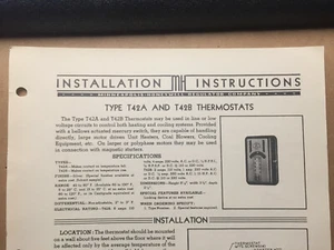 Vtg Instructions Manual ~ T42A T42B Acratherm Thermostat Minneapolis Honeywell - Picture 1 of 3