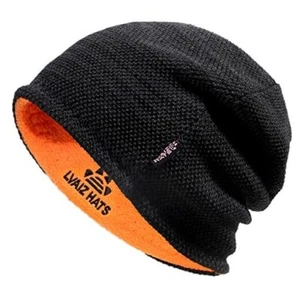 Lvaiz Mens Winter Beanie Hat Warm Fleece Lined Skull Cap One Size Black+orange - Picture 1 of 7