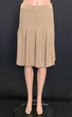 THEORY Wool Blend Knit Beige Angled Stripe Pleated A Line Skirt Sz 0 - Image 1 of 4