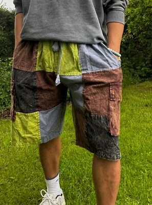 Unisex hippie patchwork stonewashed shorts 100% cotton fabric | Eco friendly - Image 1 of 4