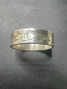VTG Bell Trading Post .925 Sterling Roadrunner & Cactus Estate Ring sz 6.5 - Picture 1 of 11