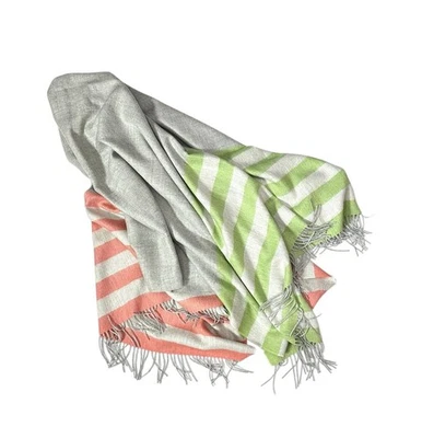 NWOT Baby Alpaca Throw Blanket Gray Pink Green Striped Trim Made in Peru - Image 1 of 4