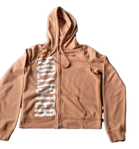 VTG Y2K HOLLISTER FULL ZIP HOODIE SPELLOUT EMBROIDERED PEACH WOMENS SIZE XL - Picture 1 of 6