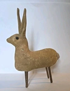 Antique Vntg Cloth Body Easter Bunny Putz Style Rabbit Marked Germany 5.25" - Picture 1 of 8