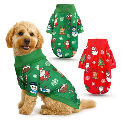 2 Pack Dog Jumper Costume Outfit Puppy Dogs Coat Sweater S-XXL Sizes Red Green - Image 1 of 4
