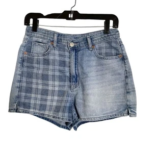 American Eagle Highest Rise Mom Short Denim Blue Jean Shorts Womens 2 Plaid - Picture 1 of 7