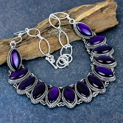 Collar de joyería de plata de ley 925 hecho a mano con piedras preciosas de labradorita con flash púrpura Foto 1 de 4