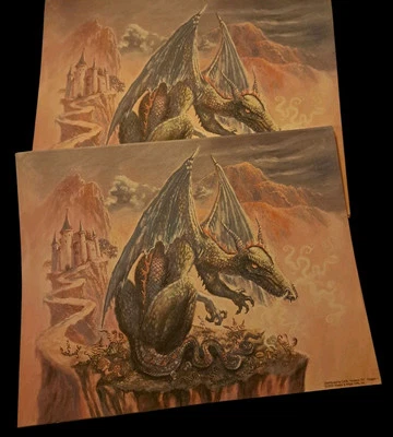 Vintage Cardstock Paper  Print  Lot -  11" X 8 1/2" - Fantasy Dragon- 10 Pieces  - Image 1 of 3