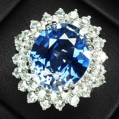 Бриллиантовые кольца-гало из стерлингового серебра 925 пробы с королевским синим сапфиром 8,70 карата белое золото - Изображение 1 из 4