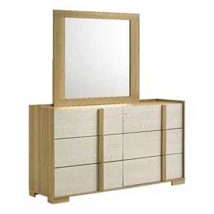 Coaster Hyland 6-Drawer Rectangular Wood Dresser and Mirror in Natural and White - Picture 1 of 16