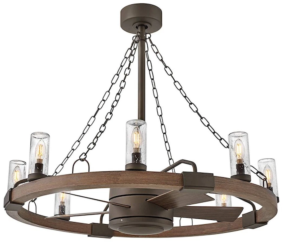 Ventilador inteligente Sawyer Bronce 36" Clasificación húmeda LED Lámpara Vagón Rueda Foto 1 de 1