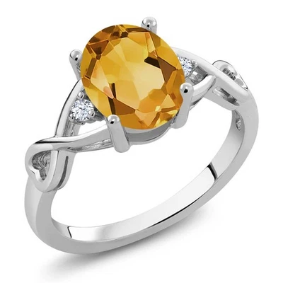 925 Sterling Silver Citrine and White Topaz Three-Stone Engagement Ring For - Image 1 of 4