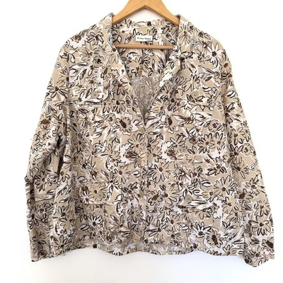 Винтажный Studio Works цветочный льняной куртки бежевый коричневый белый женщин 2 X 2XL XXL 90-х - Изображение 1 из 4