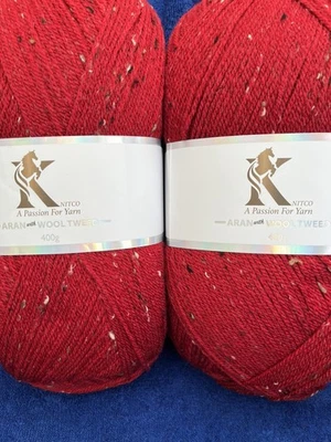 2 x 400g Knitco Aran With Wool Tweed In Red