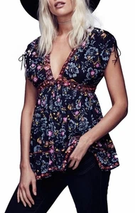 Free People Blusenshirt Blumendruck verziert Eskapaden bestickt Top M - Bild 1 von 4