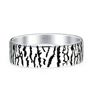 Minimalist Tree Bark Band Oxidized Plain Thumb Ring 925 Sterling Silver 5.6mm - Picture 1 of 28