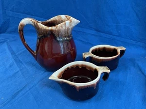 USA Pottery Brown Drip Glaze Creamer, Sugar, And Small Pitcher - Picture 1 of 9