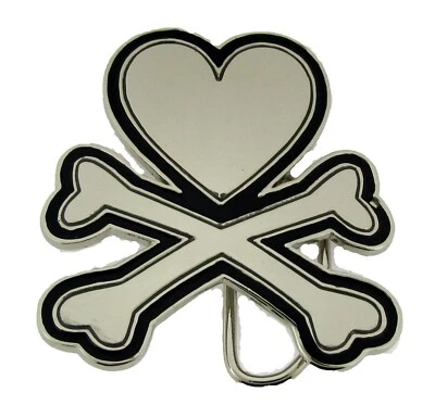 Heart Crossed Bones Belt Buckle Tattoo Gothic Silver Chrome Men Women Fashion  - Image 1 of 3