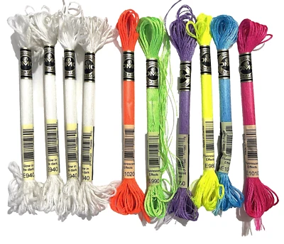 DMC EFFECTS LOT of 12 SKEINS FLUORESCENT GLOW IN THE DARK FLOSS - Image 1 of 4