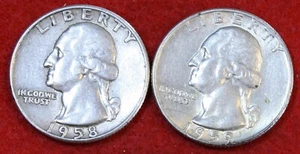 1958 & 1959-D's Washington Quarters Dollar 90% Silver Coin Circulated WQ399 - Bild 1 von 2