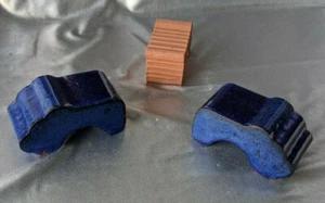 COBALT BLUE GLAZE POTTERY POT STAND LOT. TWO COBALT BLUE GLAZE ONE UNGLAZED - Picture 1 of 8