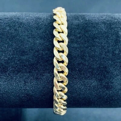 Браслет обочины из желтого золота 7,5 дюйма 10 карат с кубинскими звеньями Италия 7,5 дюйма 7 мм 13,1 г - Изображение 1 из 4