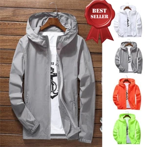 Men's Waterproof Rain Jacket Hooded Breathable Lightweight Windbreaker Outwear - Picture 1 of 18