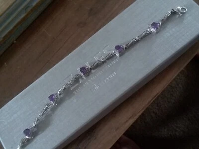 STERLING SILVER 925 AMETHYST &  DIAMOND ACCENTS TENNIS BRACELET - ZALES - Image 1 of 4
