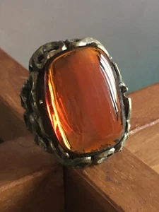 Bague Imposante Verre Ambre Signée POGGI PARIS T56 Ajustable - Imagen 1 de 5