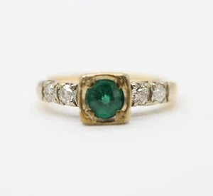 14K ZWEIFARBIGER GOLD SMARAGD ALTER GESCHNITTENER RING MIT DIAMANTEN 0,26CTW 6US - Bild 1 von 6