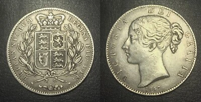 Rare 1847 British Silver Crown 5 Shillings Nice Shape  - Image 1 of 3